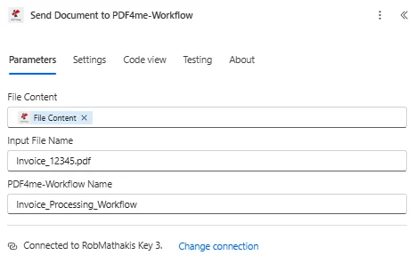 Clicca per ingrandire Invia il documento a PDF4me - Power Automate del flusso di lavoro